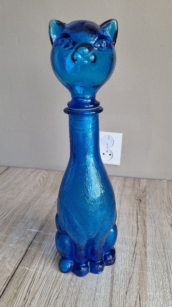 Prachtige Vintage Glazen Kat Poes Decanter Fles Empoli Italy, Verzenden, Gebruikt, Overige materialen, Beeldje(s)