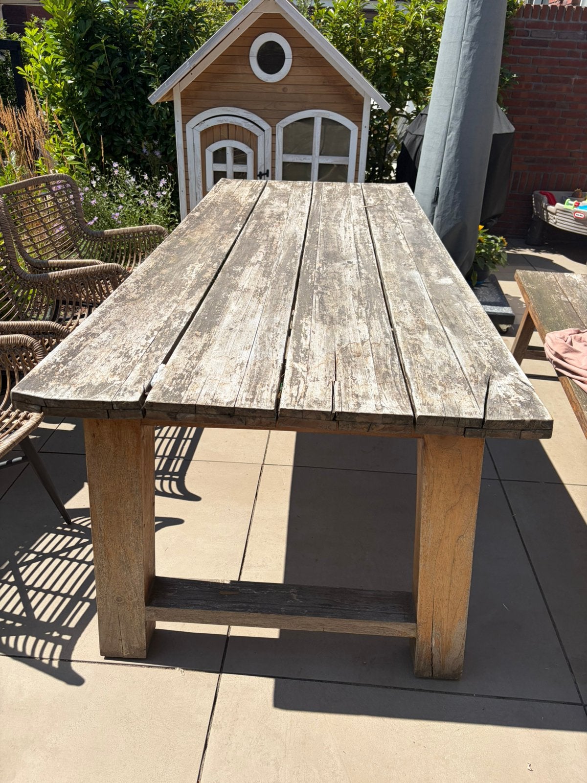 TEAB Teakhout buiten tafel die wat liefde nodig heeft, Tuin en Terras, Ophalen, Gebruikt, Rechthoekig, Hout
