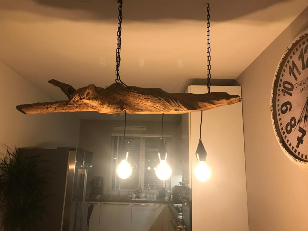 Zelf gemaakte lamp van hout, Ophalen, Zo goed als nieuw, Hout