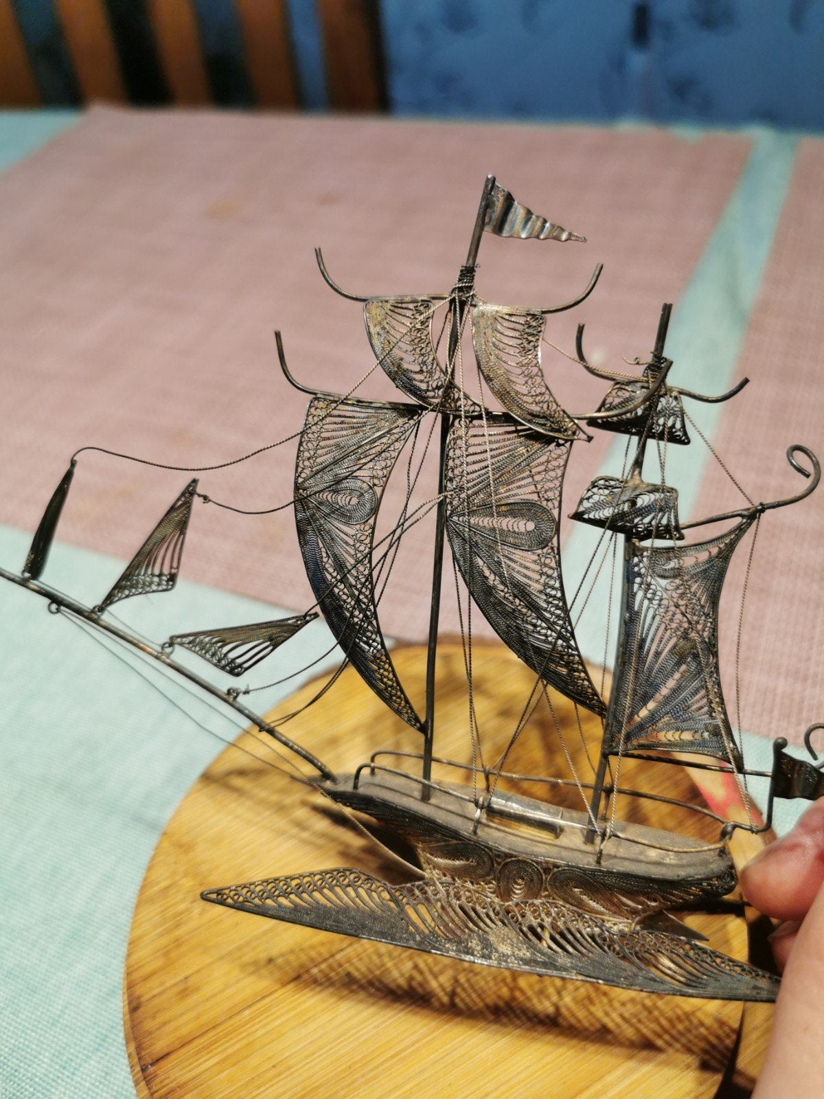 Prachtig Antiek Zilveren Filigrain Scheepsmodel (18 cm), Ophalen of Verzenden, Schaalmodel