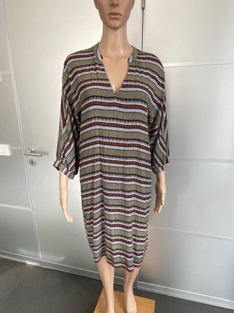 K124 Yaya maat 38=M jurk jurkje beige zwart wit, Kleding | Dames, Jurken, Maat 38/40 (M), Beige, Ophalen of Verzenden, Zo goed als nieuw