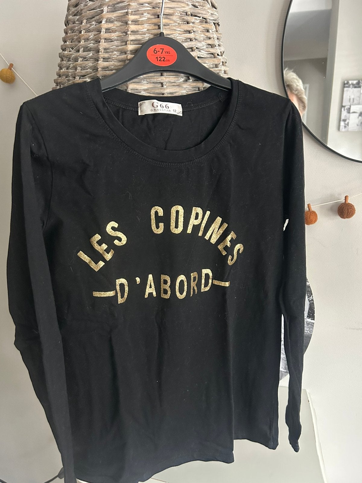 Grasstar longsleeve zwart met tekst goud maat 164, Ophalen of Verzenden, Zo goed als nieuw, Meisje, Shirt of Longsleeve