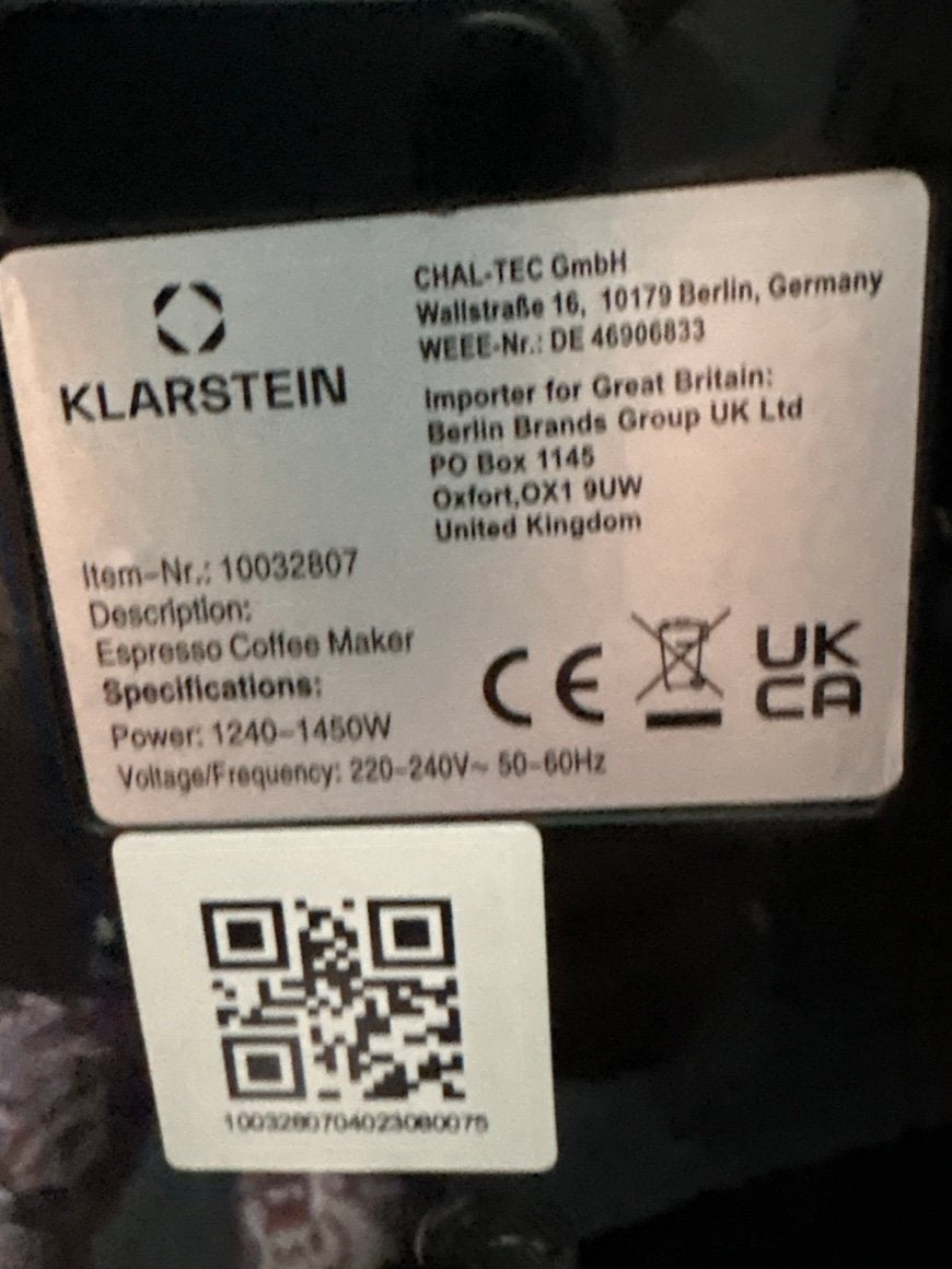 Klarstein BellaVita espressomachine, Ophalen, Zo goed als nieuw