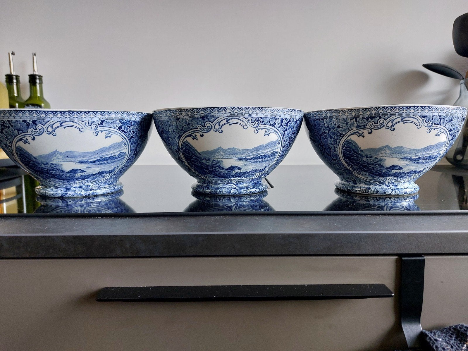 Set van 3 Antieke Engelse Spoelkommen "Rhein" - Lewis Woolf, Antiek en Kunst, Ophalen of Verzenden