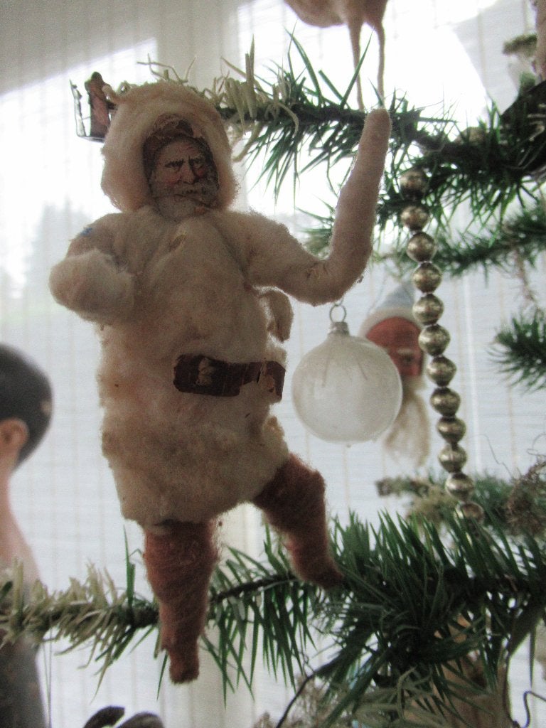 prachtige antieke WATTEN KERSTMAN bruine broek, feathertree, Ophalen of Verzenden