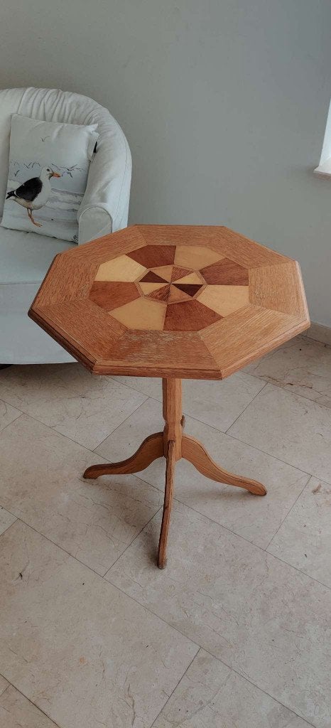 bijzettafel curiosa met ingelegd hout, Ophalen, Gebruikt, 55 tot 75 cm, Overige vormen