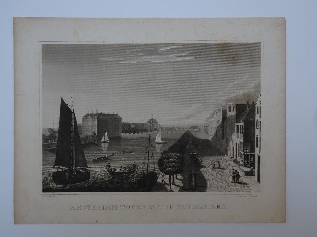 gravure Amsterdam met zicht op de Zuiderzee JB Neagle 1828, 1800 - 1899, Verzenden, Stadsgezicht, Gravure