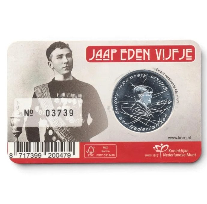 Nederland 5 euro 2019 Jaap Eden Eerste Dag Uitgifte in coinc, Ophalen of Verzenden, Koningin Beatrix, Euro's, Losse munt