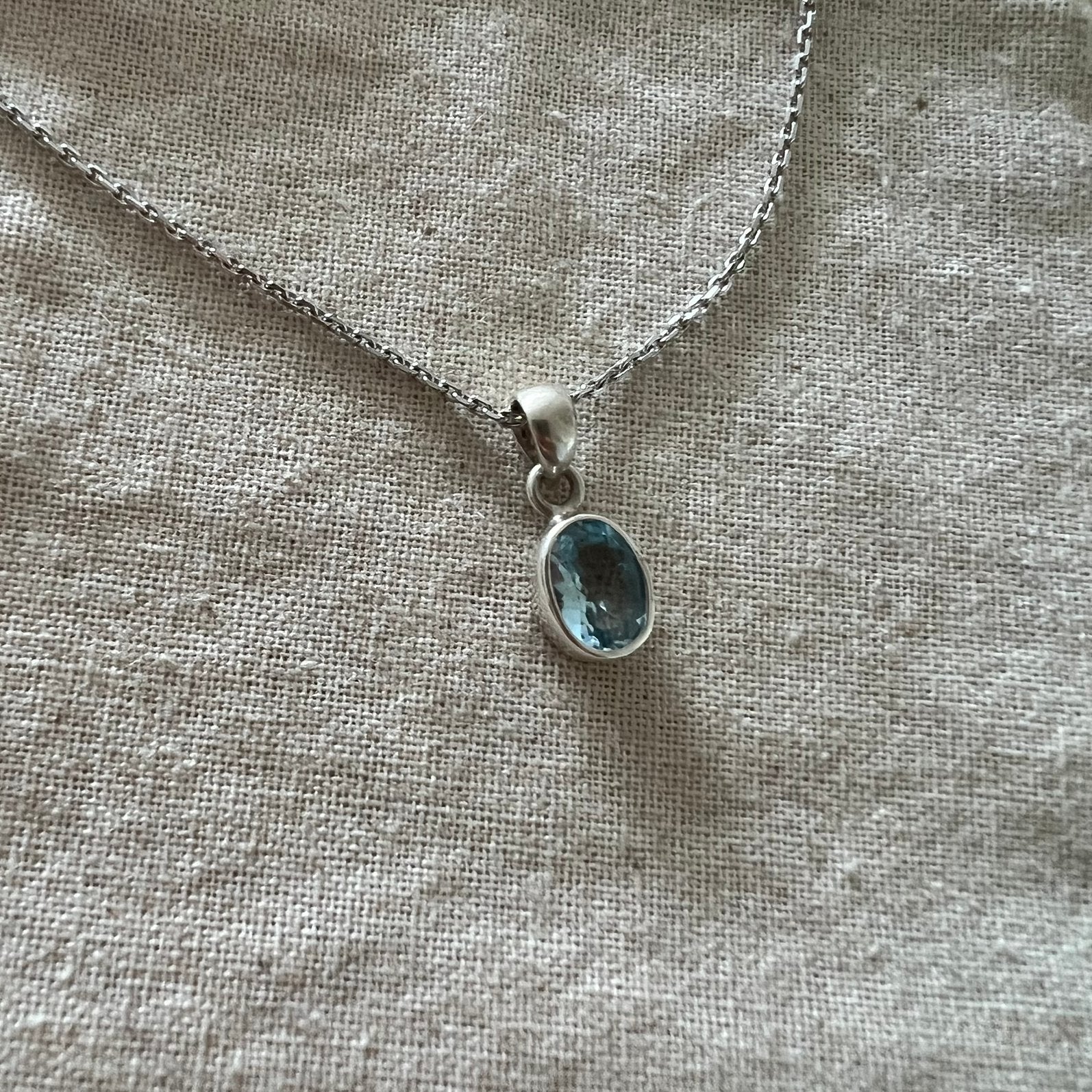 Zilveren 925 ketting met aquamarijn, Verzenden, Zo goed als nieuw, Blauw, Zilver