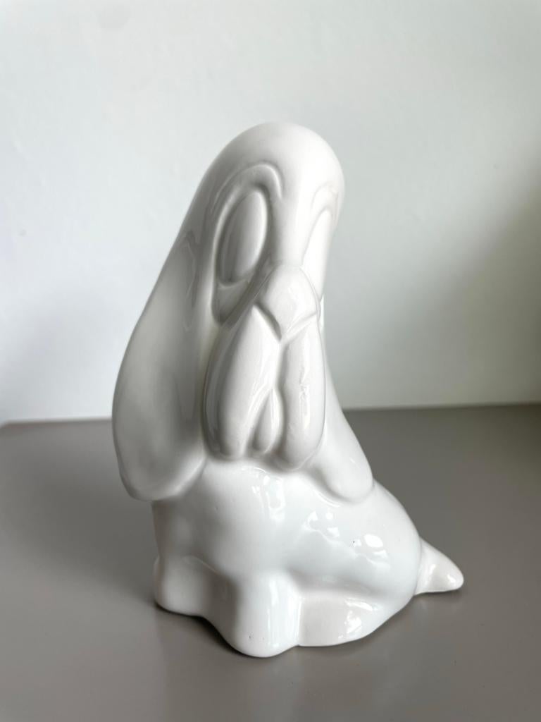 Vintage droopy hond beeldje, wit keramiek, retro, 70s, Ophalen of Verzenden, Zo goed als nieuw, Dier