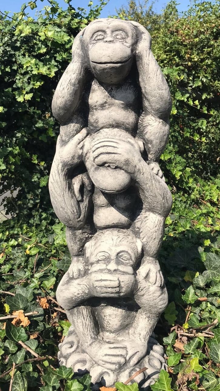 Drie apen 65cm 26kg Japan niets zien, horen of zeggen figuur, Tuin en Terras, Tuinbeelden, Ophalen, Nieuw, Beton, Dierenbeeld