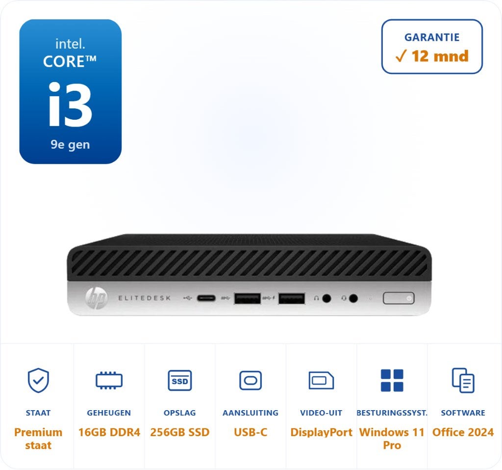 HP Prodesk 600 G5 mini i3-9100T 16GB 256GB SSD WIFI Office24, 256 GB, HP, ., Ophalen of Verzenden