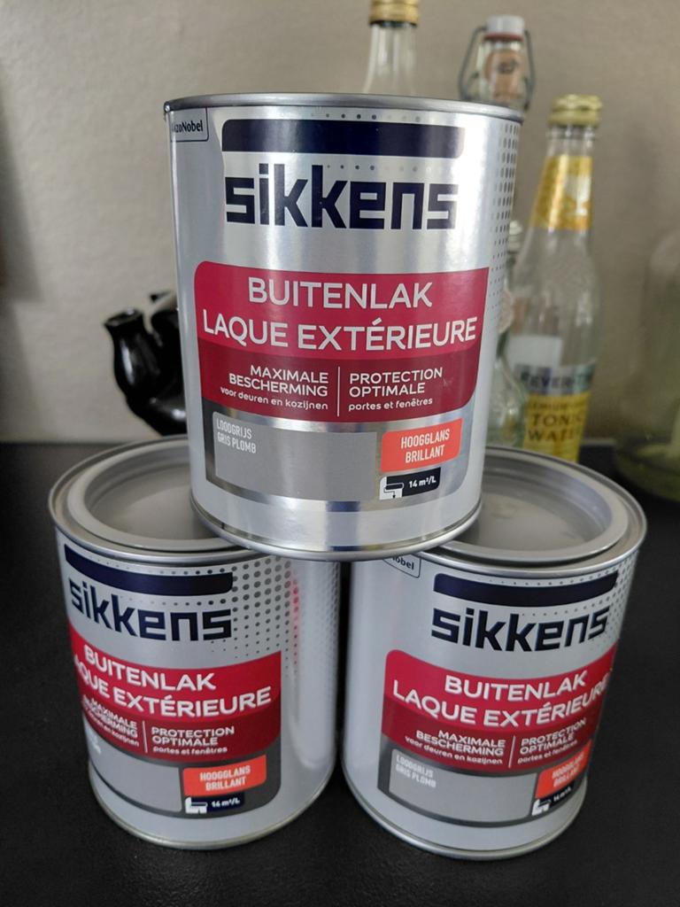 3x 1L Sikkens Buitenlak Loodgrijs Hoogglans Nieuw, Ophalen of Verzenden, Nieuw, Wit, Lak