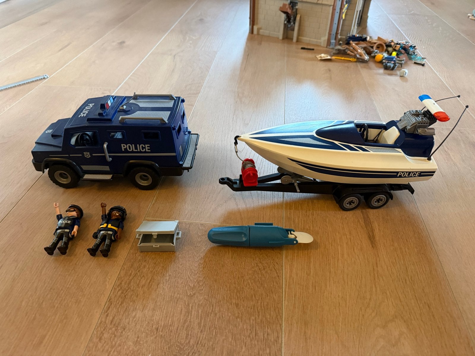 Playmobil 5187 Politie: Geldtransportwagen met speedboot, Gebruikt, Complete set, Voertuig, Ophalen of Verzenden