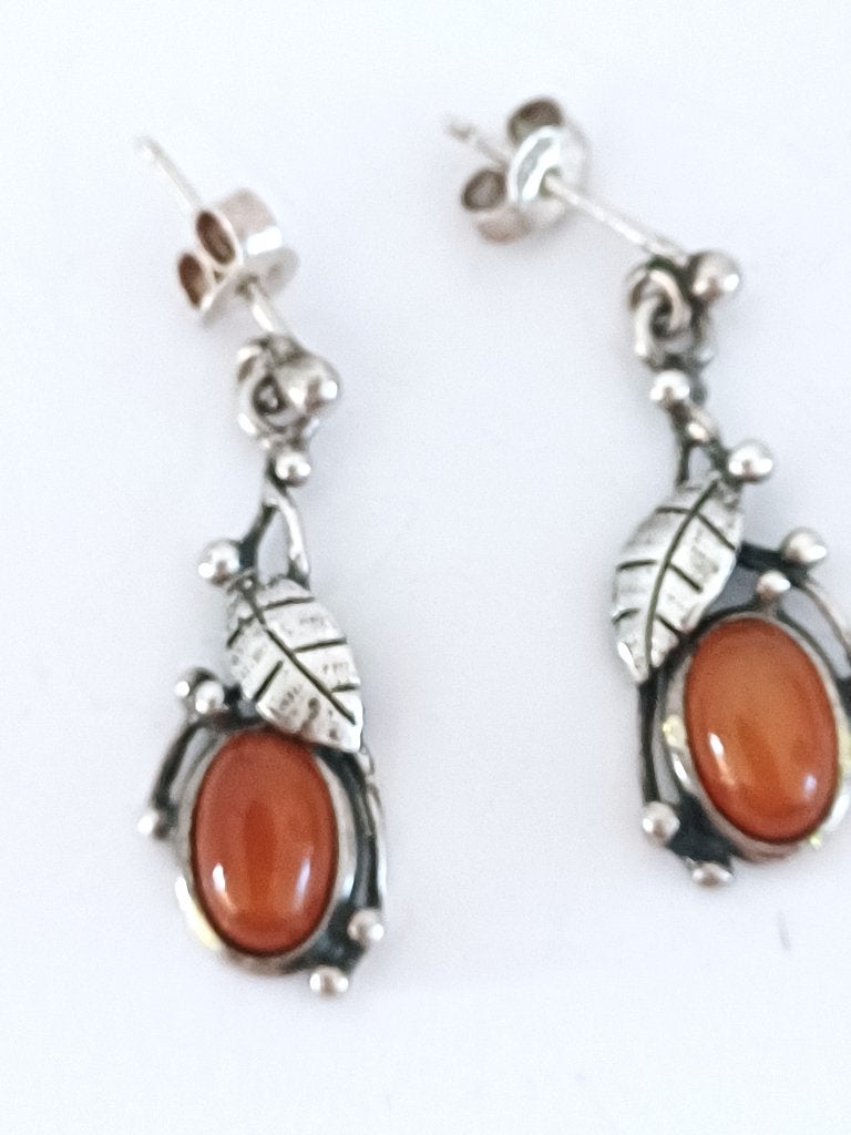 set: oorstekers en ketting met hanger, sterling en amber, Ophalen of Verzenden, Zilver, Hanger, Met edelsteen