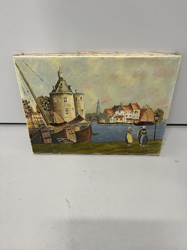 Stadsgezicht Drommedaris Enkhuizen door F. Wellens ‘78, Antiek en Kunst, Ophalen, Doek, Oud hollands, Gedateerd