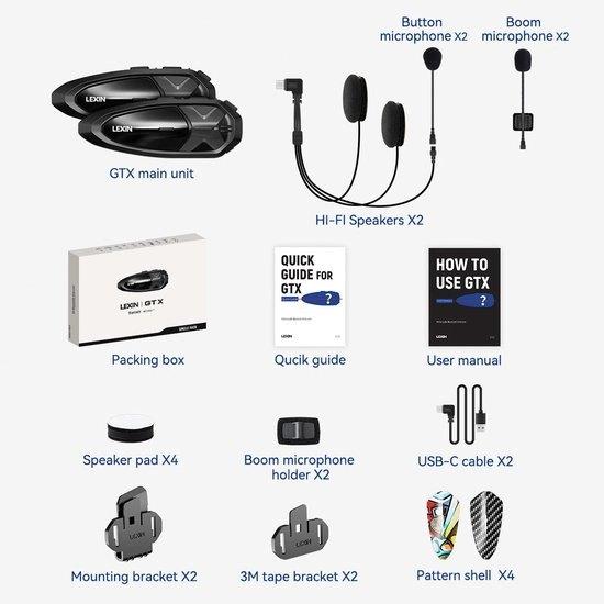 Lexin - GTX - Motorfiets Intercom - Motorhelm - Bluetooth 5., Corvance B.V., Verzenden, Nieuw, Corvancebol@gmail.com