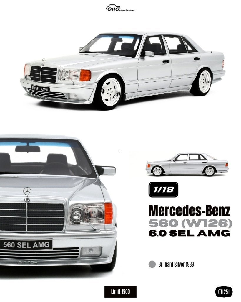 Mercedes-Benz 560 W126 6.0 SEL AMG Brilliant Zilver 1:18, Ophalen of Verzenden, Nieuw, Auto, OttOMobile