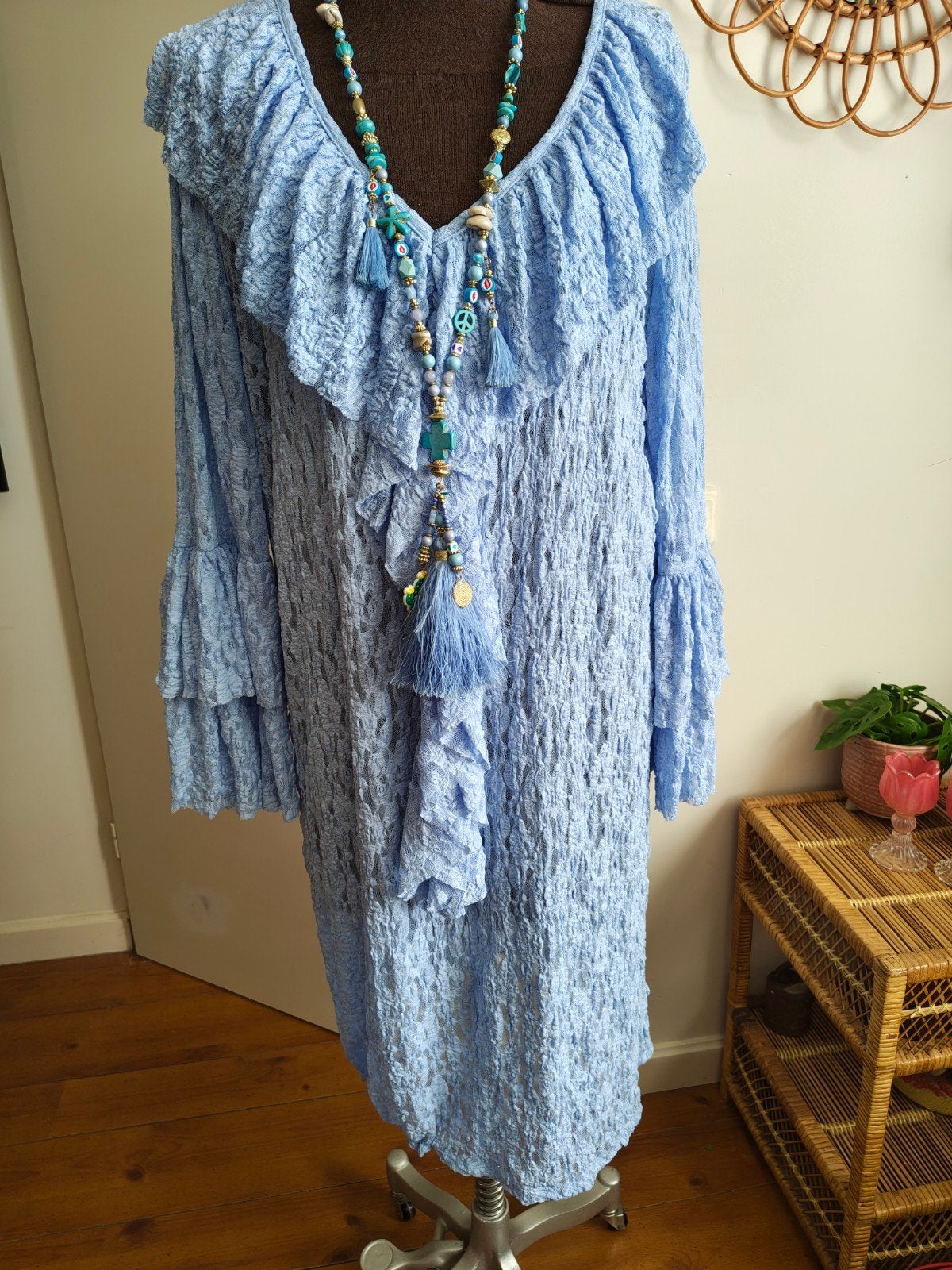 jurk blauw kant l xl xxl transparant, Blauw, Maat 46/48 (XL) of groter, Ophalen of Verzenden, Zo goed als nieuw