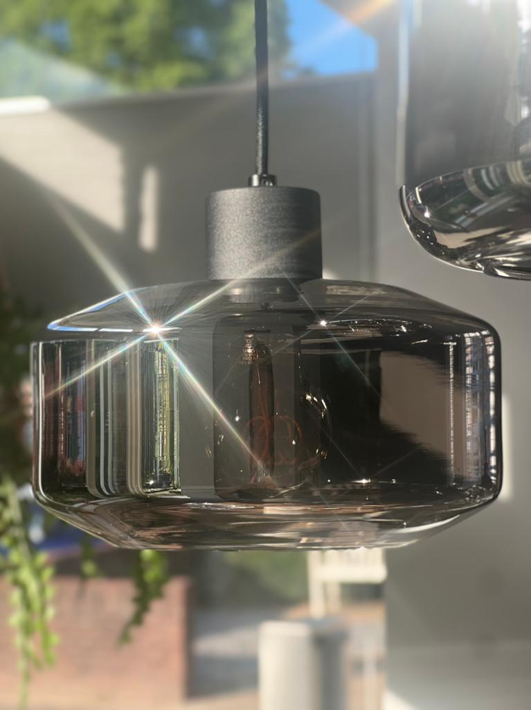 Qazqa stijlvolle lampenkap donker rookglas, Nieuw, Ophalen of Verzenden, Glas, Minder dan 50 cm