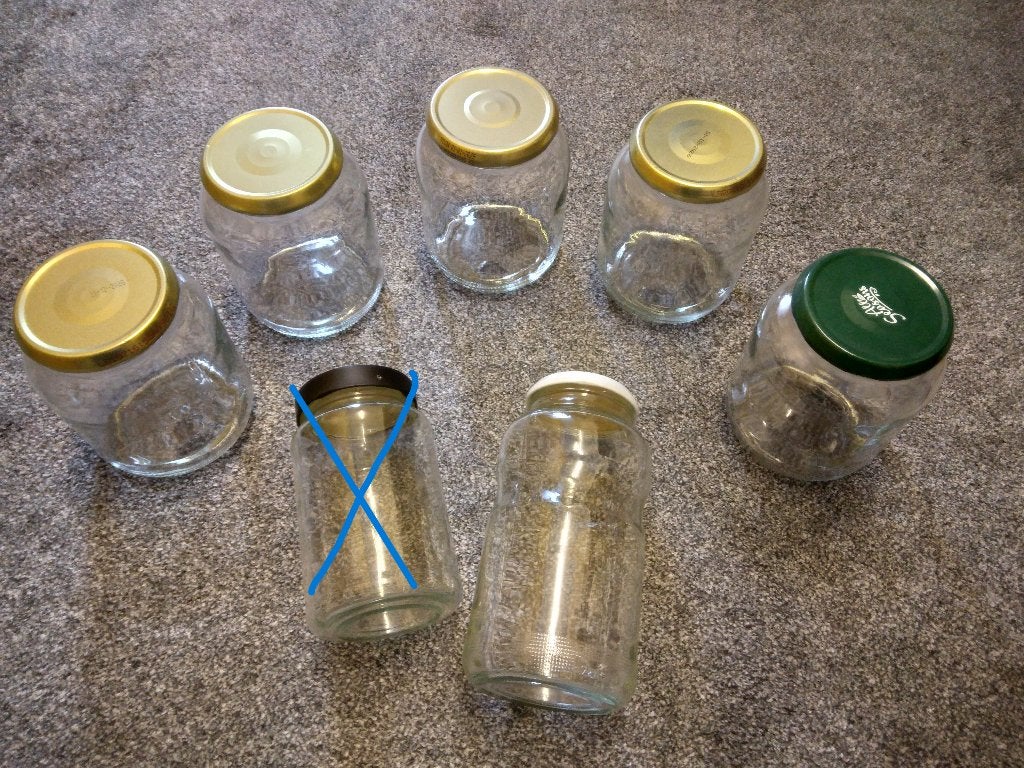 6 glazen potten groot / inmaken groenten /fruit /of opruimen, Ophalen of Verzenden, Zo goed als nieuw, Glas, Pot, Bus of Blik