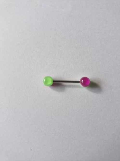 Tongpiercing groen roze nr2 h3, Tongpiercing, Staal, Onbekend, Nieuw