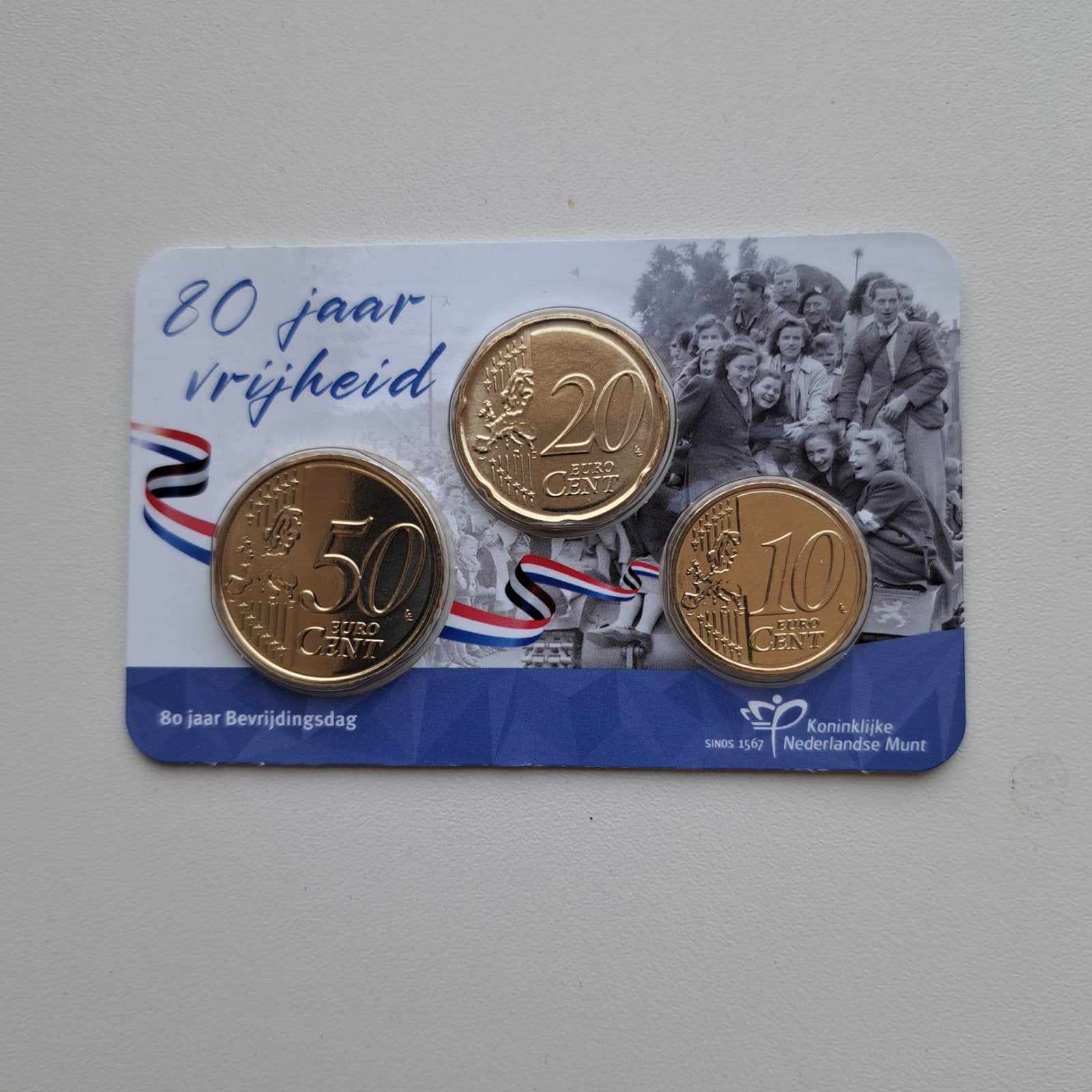 Coincard 80 jaar Bevrijdingsdag Vrijheid KNM BU kwaliteit, Ophalen of Verzenden, Euro's, Setje