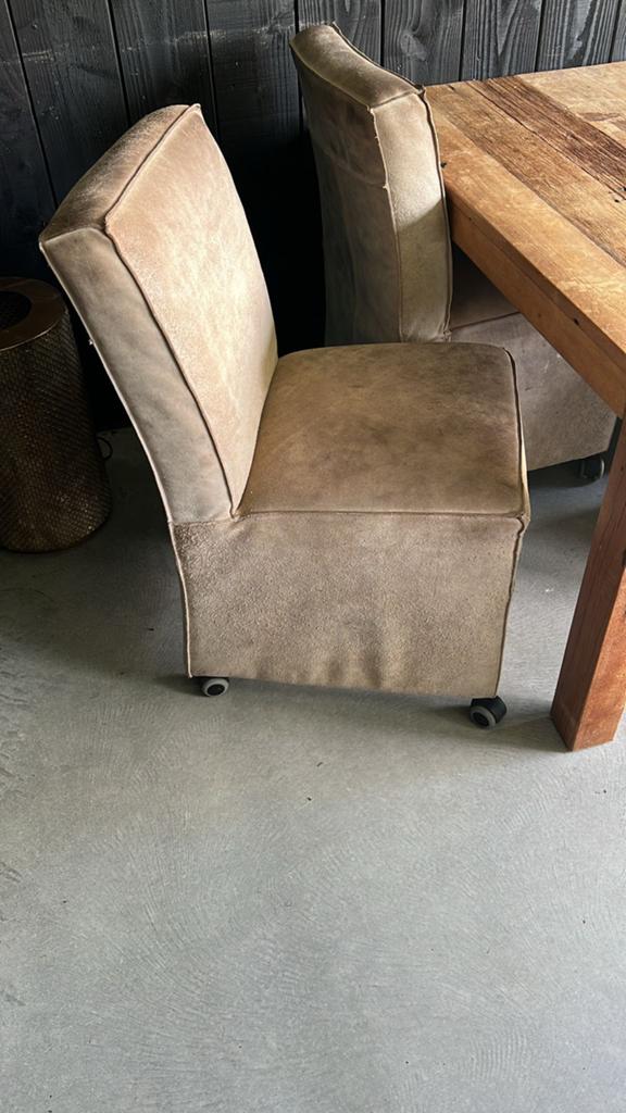 Vier suède/geruwd leren stoelen gratis af te halen, Ophalen, Gebruikt, Bruin, Leer