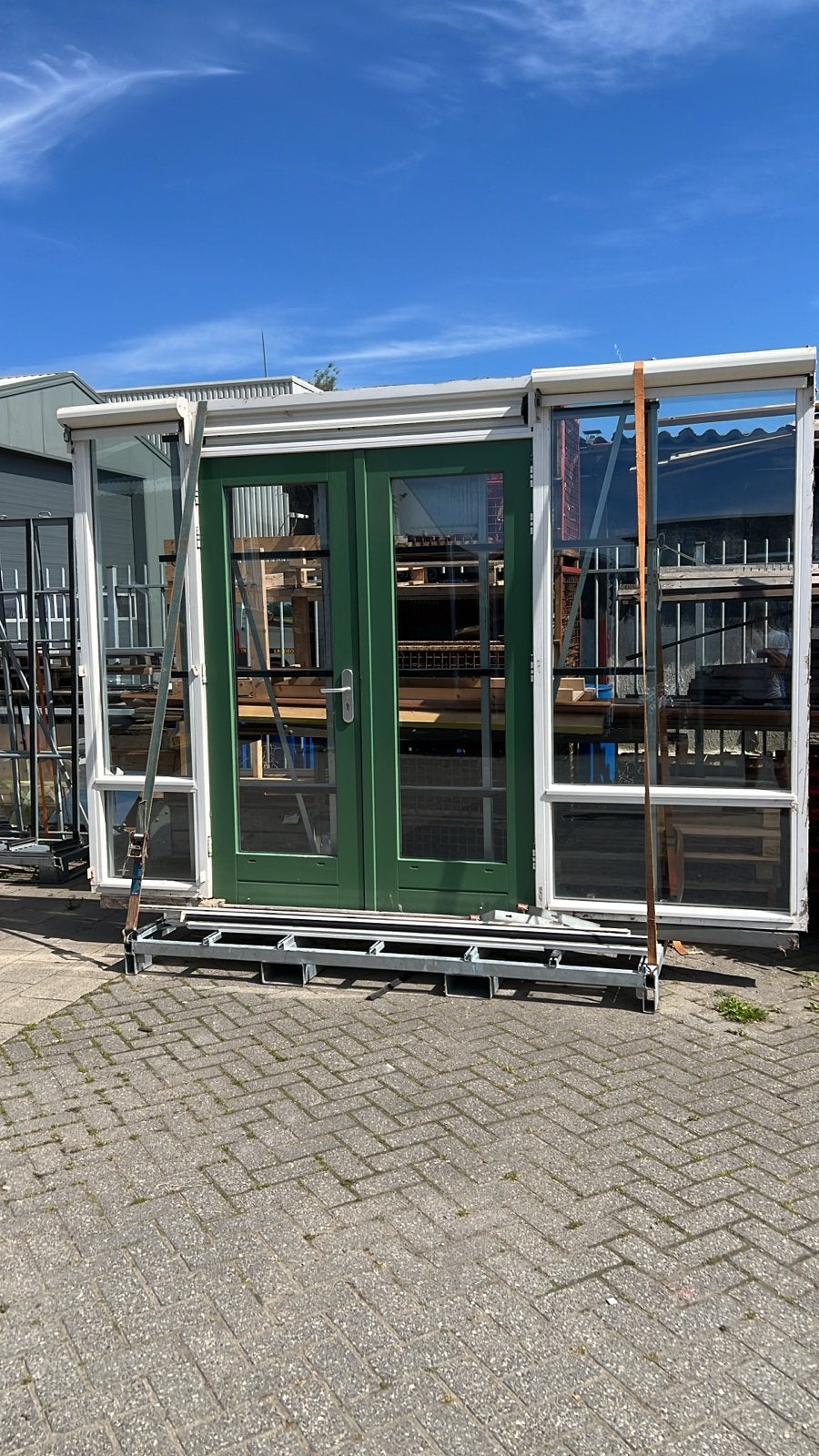 Dubbele tuindeur met dubbel glas en stenen dorpel, Ophalen, Gebruikt, Buitendeur, 120 cm of meer