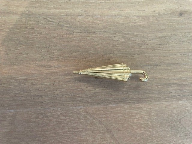 Broche goudkleurige Paraplu   Lengte 4 cm, Overige materialen, 4 tot 7 cm, Gebruikt, Ophalen of Verzenden