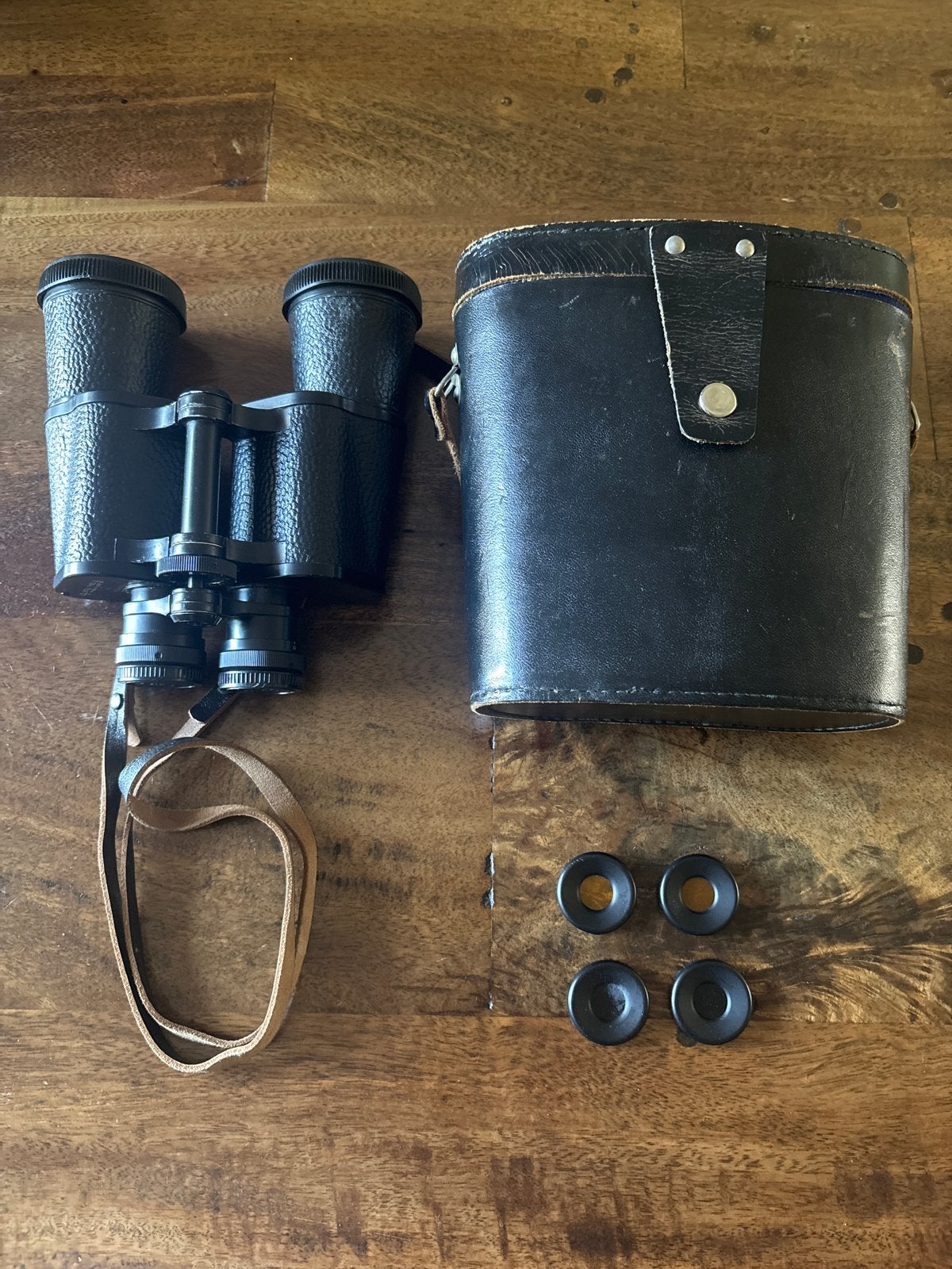 Vintage Russische Verrekijker BNU 7x50 met Lederen Tas, Gebruikt, Minder dan 8x, Met hoes of tas, Porro (met knik)