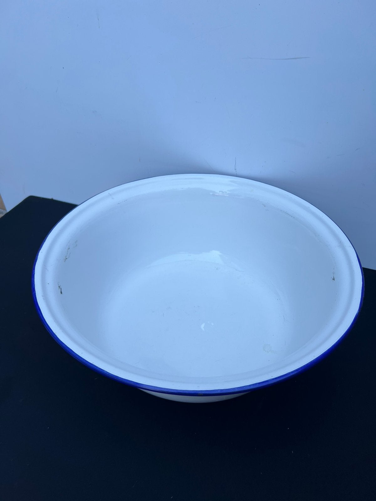 Te Koop : Emaille Schaal Kom Wit Blauwe Rand Metaal, Ophalen of Verzenden