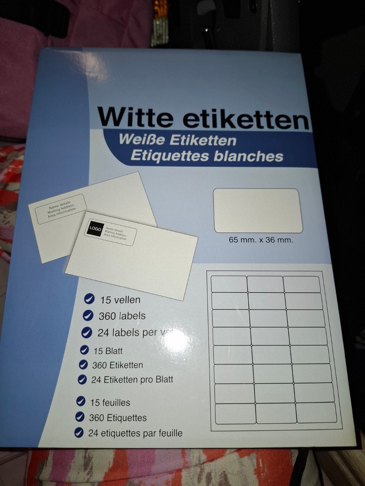 Witte etiketten 15 vellen, Ophalen, Zo goed als nieuw