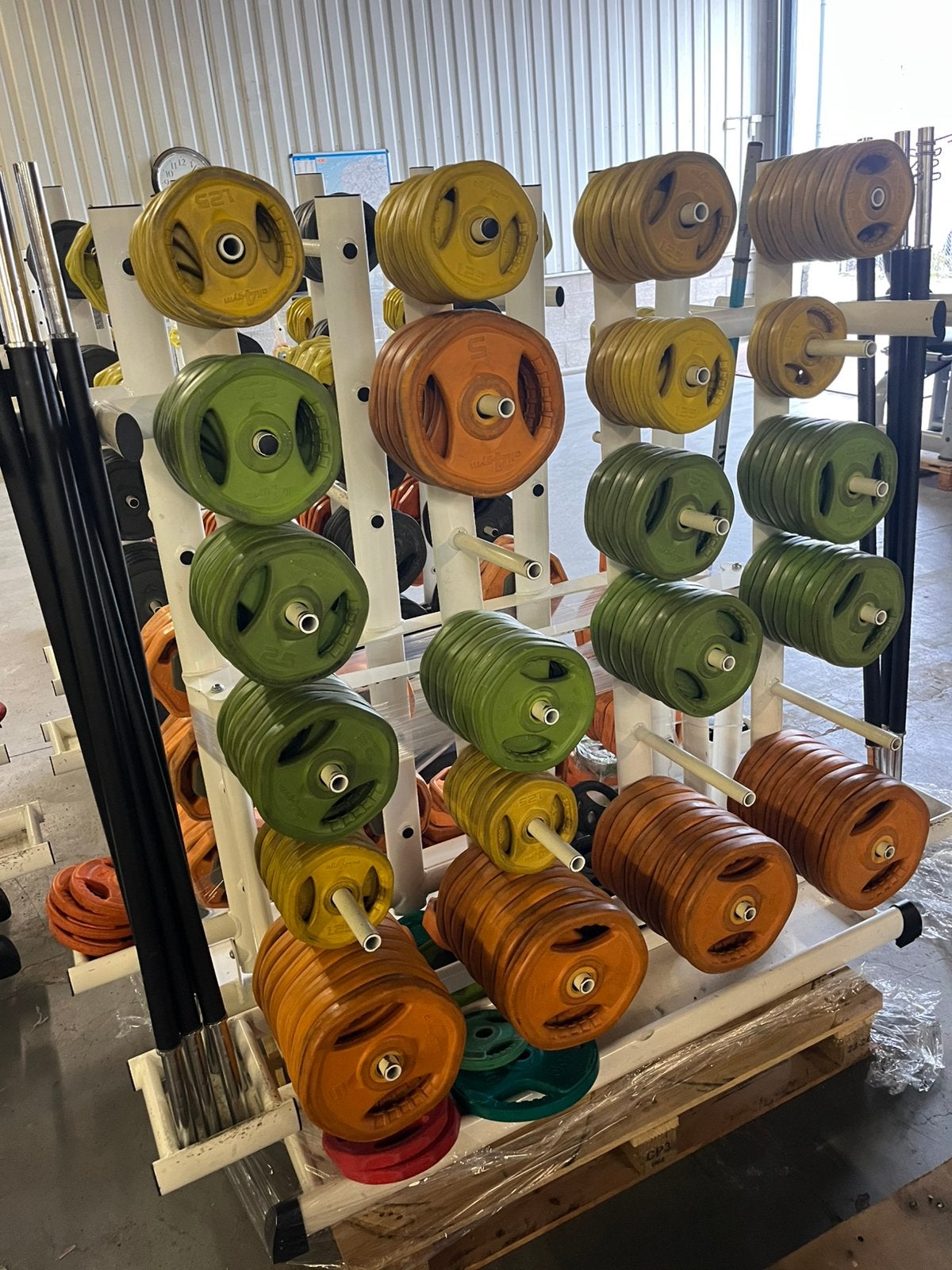 20 x bodypump set stang met gewichten en rek, Ophalen, Gebruikt, All4gym gym80, 20 x bp set