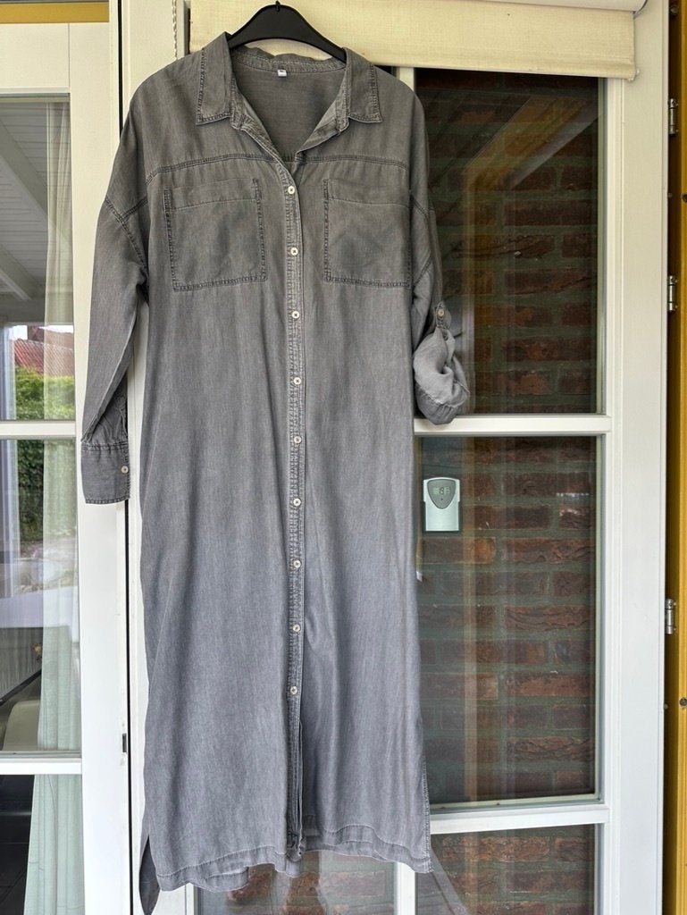 Nieuwe grijze Hema jeanslook jurk, maat L = XL, Verzenden, Maat 46/48 (XL) of groter, Nieuw, Grijs
