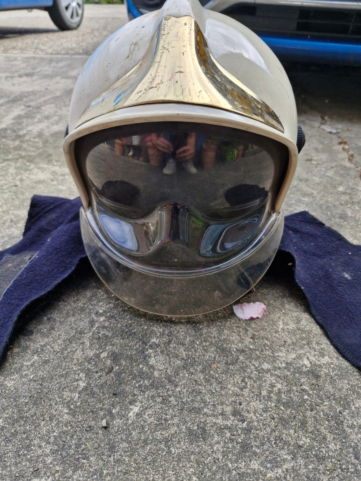 Vintage brandweerhelm Gallet - Gedragen, uniek verzamelstuk, Ophalen, Onbekend, Hoed, One size fits all
