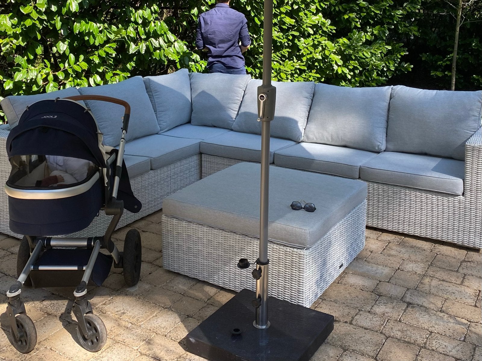 Lichtgrijze kussenset incl hockerkussen voor loungebank, Ophalen, Overige merken, Geschikt voor buiten, Zo goed als nieuw
