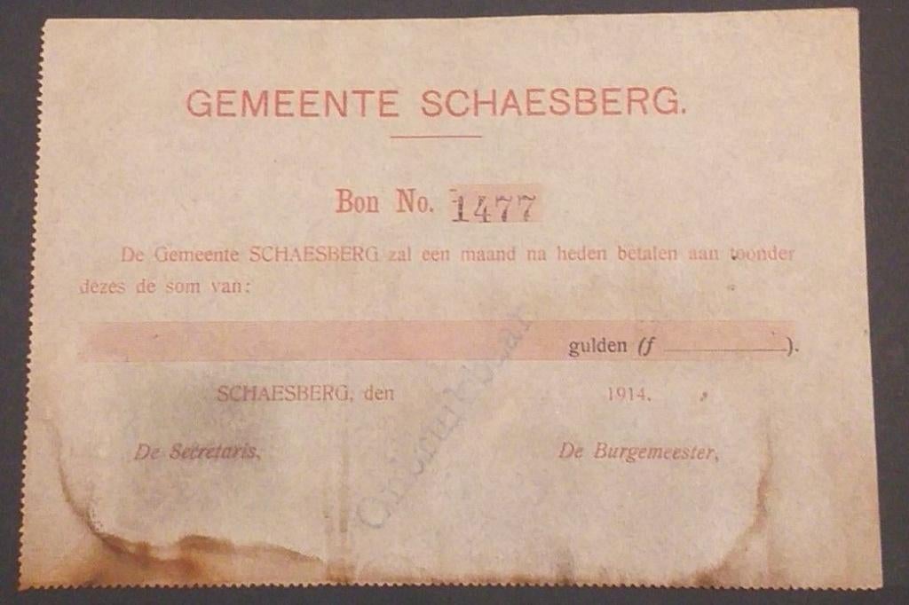 Nederland - Noodgeld - Schaesberg, Waarde in te vullen 1914, Postzegels en Munten, Bankbiljetten | Nederland, Ophalen of Verzenden