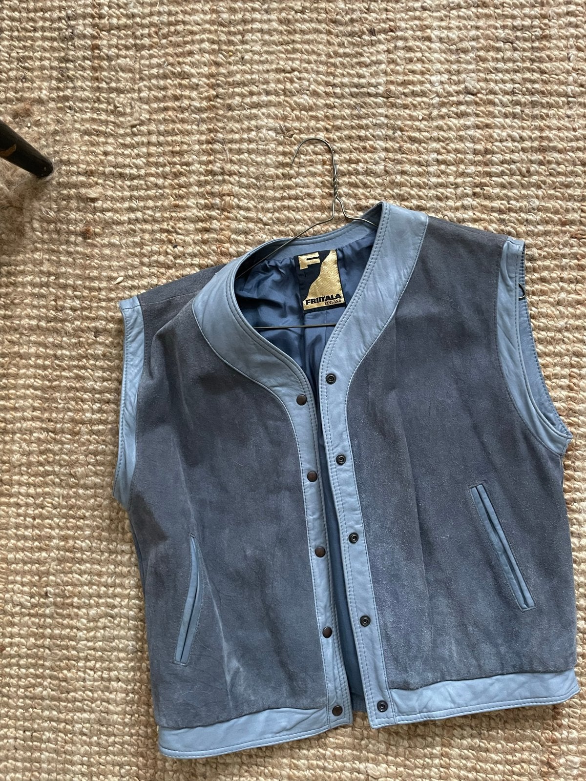 Vintage Fritala Finland Suède Leren Gilet Maat 36, Verzenden, Zo goed als nieuw, Maat 36 (S), Grijs