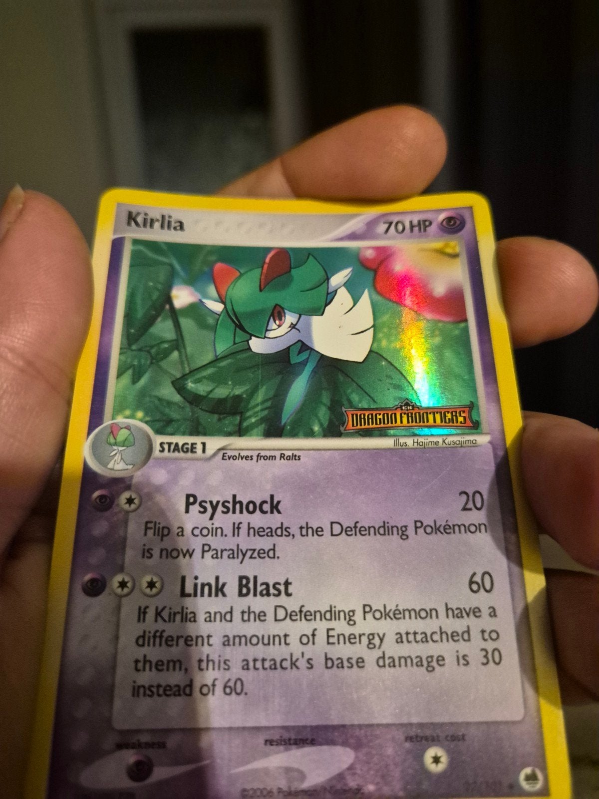 Kirlia 70 HP Pokémon kaart (Dragon Frontiers), Ophalen of Verzenden, Gebruikt, Losse kaart, Foil