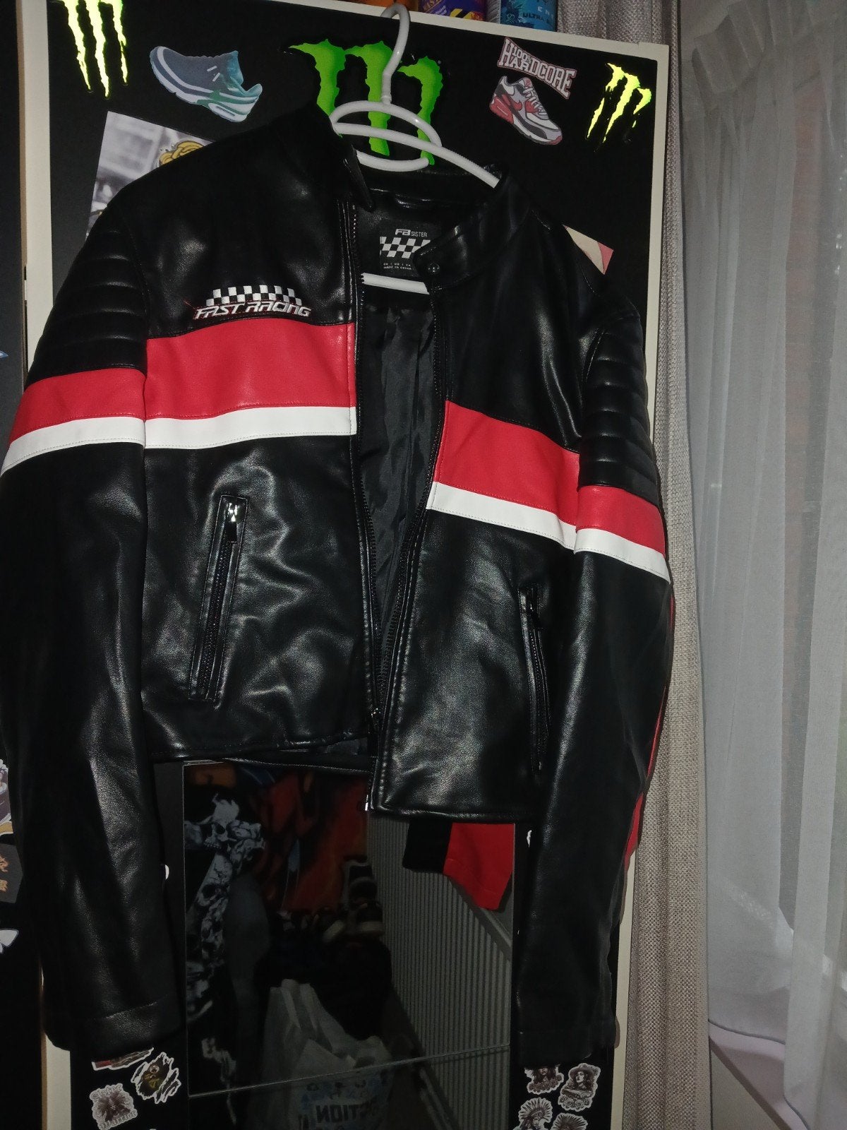 Cropped leren racejack FB Sister maat L, Zwart, Maat 42/44 (L), Ophalen of Verzenden, FB Sister