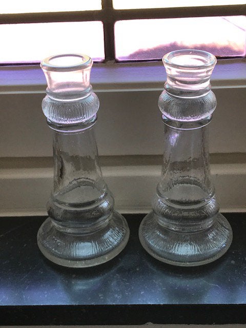 4 NOSTALGISCHE KAARSEN KANDELAARS, Ophalen of Verzenden, Glas