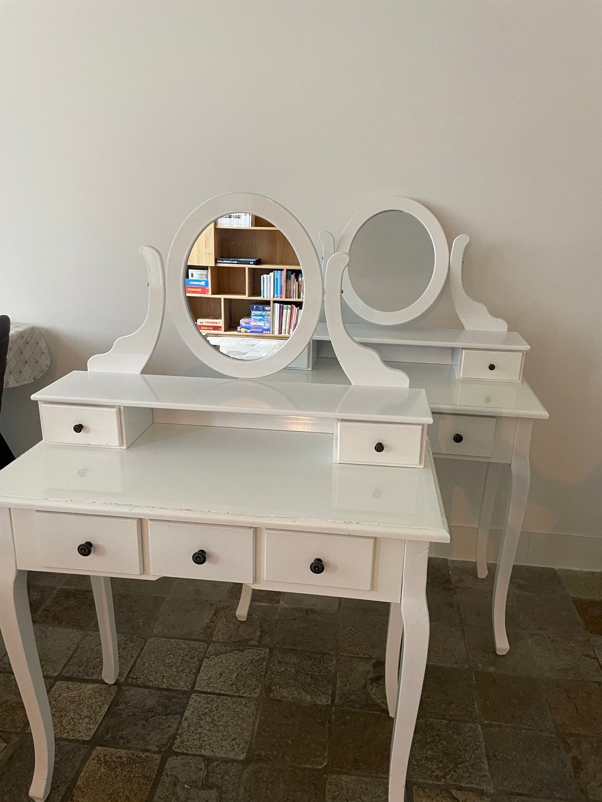 2x Witte Kaptafel / Make-uptafel met Spiegel en Lades, Ophalen, Gebruikt, 50 tot 100 cm, Minder dan 100 cm