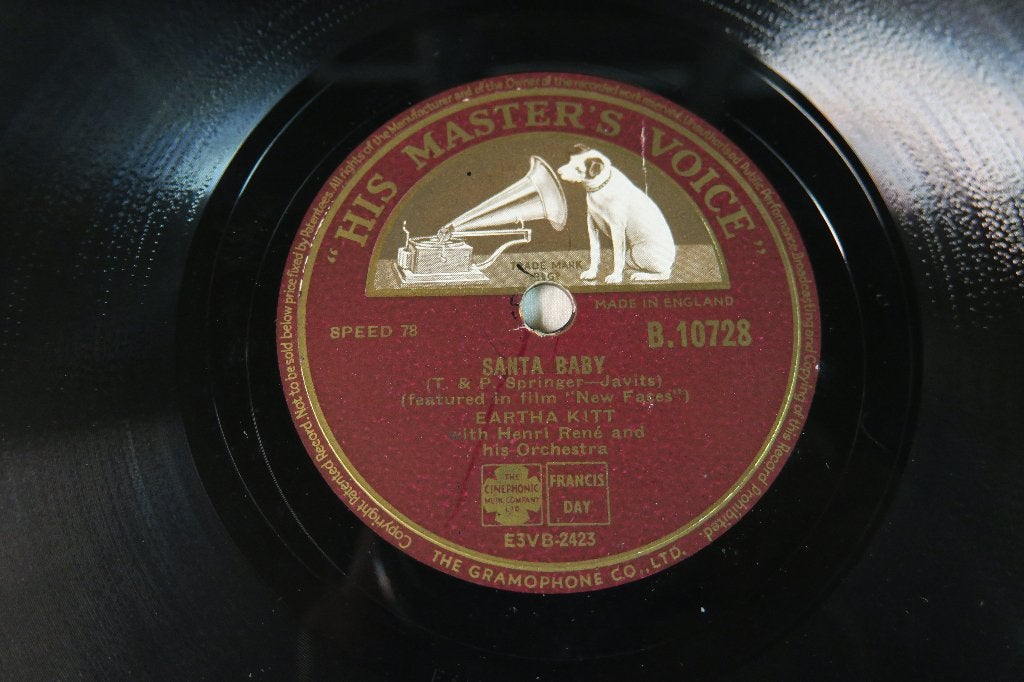 Eartha Kitt Santa Baby 78 toeren jukebox 78rpm kerstmuziek, Gebruikt, 10 inch, Ophalen of Verzenden, Overige typen