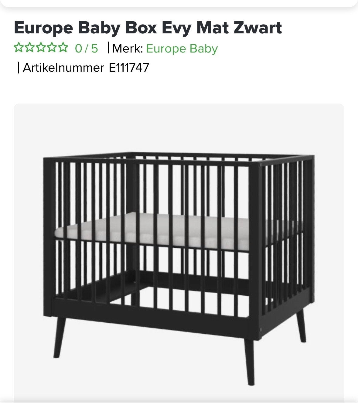 Europe Baby Box Evy Mat Zwart, Ophalen, Gebruikt, Rechthoekig, Boxkleed