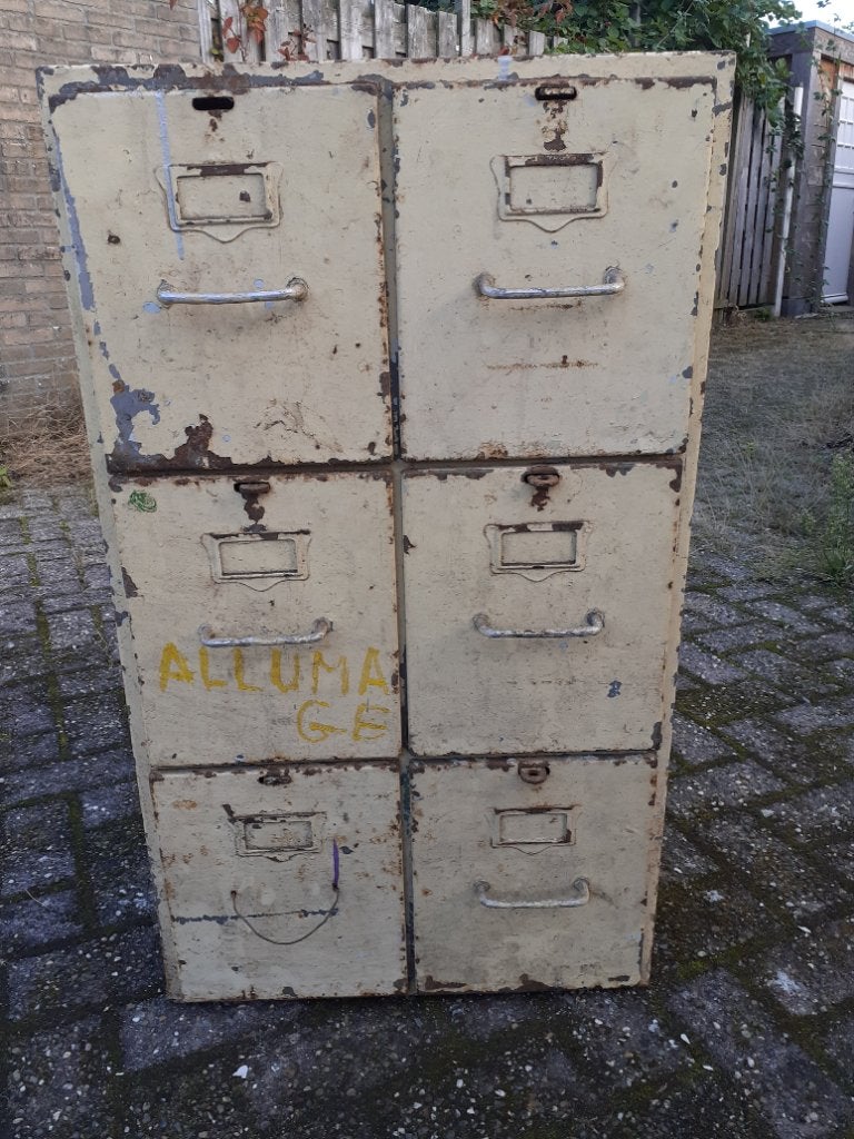 Vintage metalen ladekast - 6 laden, Ophalen, Gebruikt, 5 laden of meer, 50 tot 100 cm