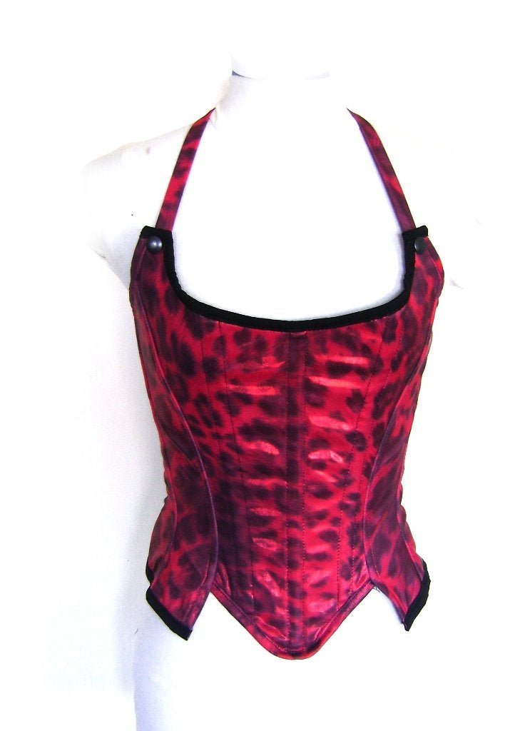 panther print corset goth punk rock cyber rave cosplay sexy, Panther print goth punk, Verzenden, Rood, Body of Korset