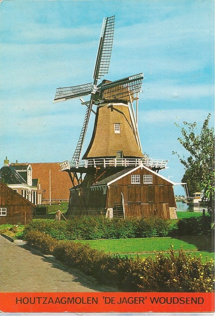 Houtzaagmolen 'De Jager' Woudsend - Oude Ansichtkaart, Ophalen of Verzenden, 1980 tot heden, Gelopen, Friesland