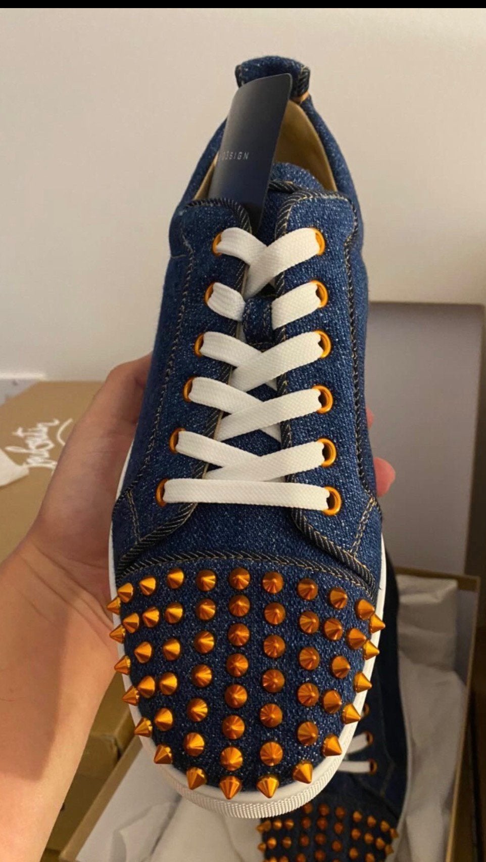 Christian Louboutin Navy Fun Louis Junior Spikes /DENIM, Blauw, Sportschoenen, Nieuw, Ophalen of Verzenden