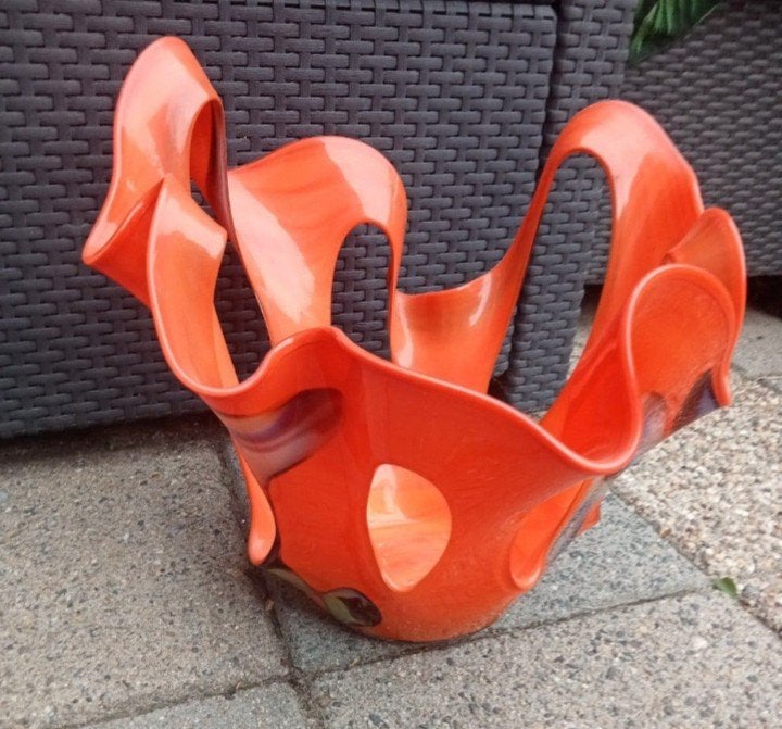 Vintage Glazen Vaas - Oranje, Antiek en Kunst, Ophalen of Verzenden